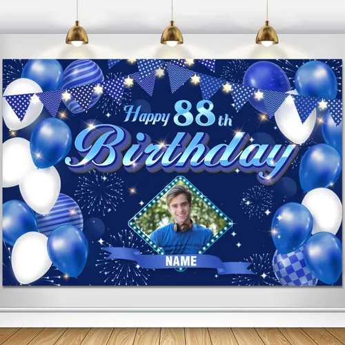 Miniatura 36 de Dicodes Fondo de decoración de feliz cumpleaños número 100 color azul marino personalizado, cartel con purpurina, pancarta, suministros