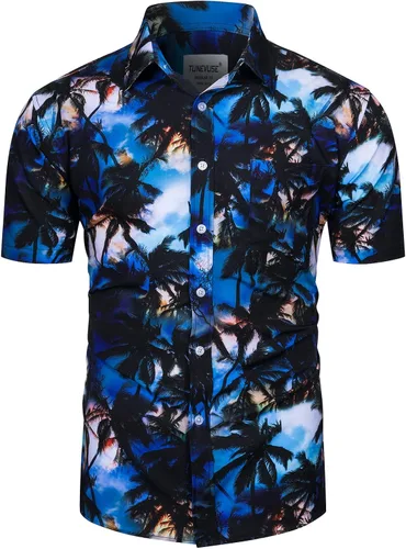 Miniatura 3 de TUNEVUSE Conjunto de 2 piezas de camisas y pantalones cortos hawaianos para hombre, traje de playa con botones y sombreros de pescador