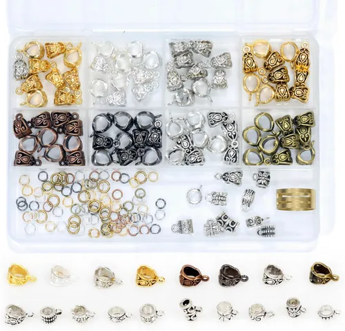 Miniatura 17 de stino - Abalorios de metal para hacer joyas 100 gramos, lote de adornos tibetanos en plata y bañados en oro para hacer joyas de collar, aretes