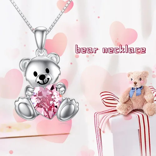 Miniatura 6 de Animal Crystal Necklace for Women Girls 925 Sterling Silver Teddy Bear Phoenix Panda Unicorn Animal Pendant Jewelry Gifts for Animal Lovers