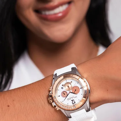 Miniatura 3 de MULCO Watches for Women-Blue Marine, Silver Stainless Steel Case with Silicone Wrist Band, Quartz Multifunction Movement,Large Analog Display