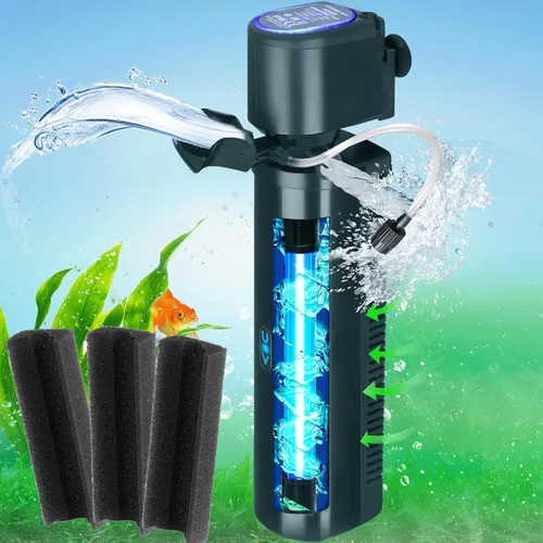 coospider-repta Filtro de Acuario de 200 GPH, U-V para Acuario para Tanque de 20-75 Galones, Filtro de Bomba Sumergible para Agua Verde y Limpieza