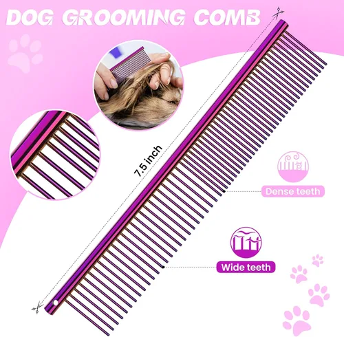 Miniatura 5 de JASON Kit profesional de tijeras para perros 6 en 1: rectas, adelgazantes, chunker, tijeras curvadas y peine para cabello largo y corto y gato