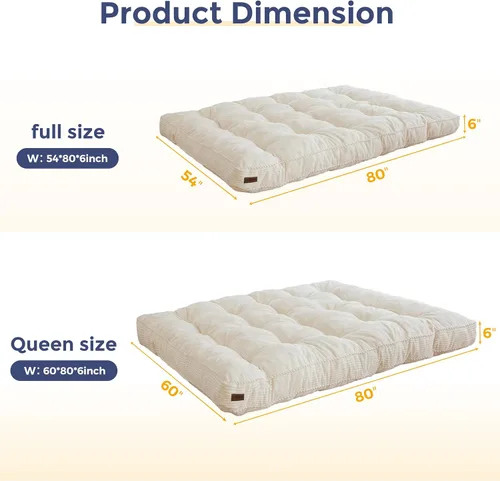 Miniatura 2 de MAXYOYO Colchón Futón de 6 pulgadas, Tamaño Full, Futones Tufted Sofá Cama con Diseño de Borde de Cuerda Trenzada, Colchón de Piso de Tela Gruesa