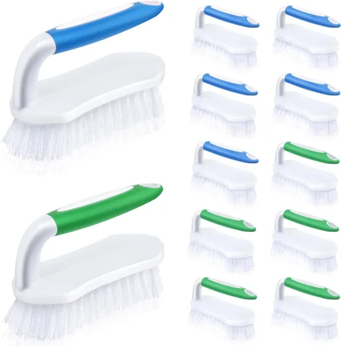 Lallisa 12 piezas de cepillos para limpieza con mango, cómodo de agarrar, resistentes, flexibles y rígidas, cepillos a granel para ducha, baño, verde