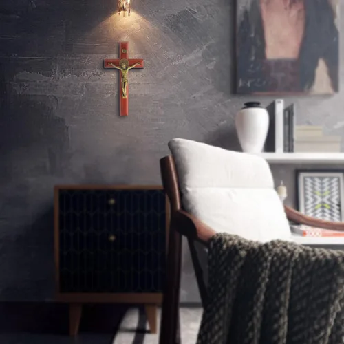 Miniatura 7 de KOMI Crucifijo de pared de 10 pulgadas, cruz de madera de Jesucristo, cruz católica colgante, decoración de pared, regalos católicos para hombres