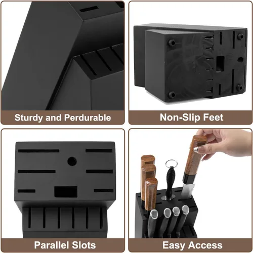 Miniatura 5 de RedCall Soporte Universal para Cuchillos, Bloque de Cuchillos de Madera Bambú Grande sin Cuchillos, Soporte Universal para Cuchillos de 14 Ranuras