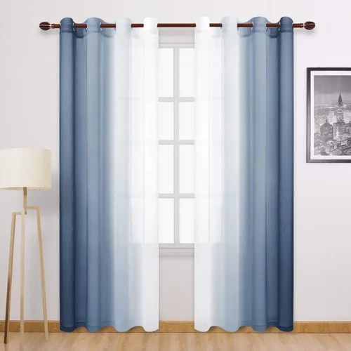Miniatura 66 de DWCN Cortinas Transparentes de Lino Sintético Negro Degradado Ombré - Cortinas Semi Transparentes de Gasa con Ojales en la Parte Superior