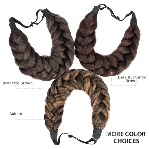 Miniatura 4 de Diadema de pelo sintético grueso, lanudo y esponjoso de 2 hebras de cabello trenzado, trenzado grueso, extensión elástica para mujeres y niñas