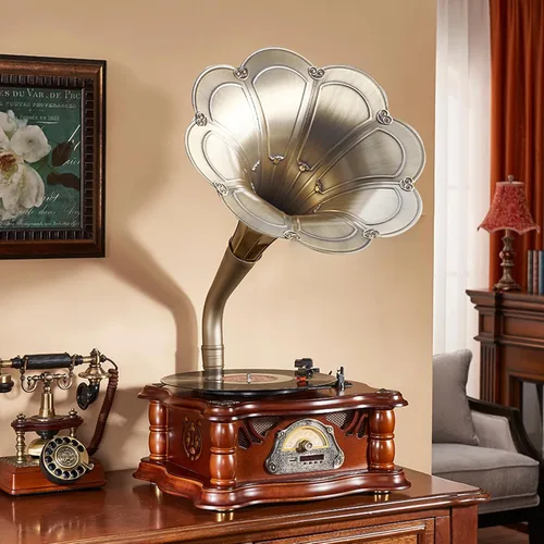 Miniatura 11 de Reproductor de Discos Gramófono Vintage, Fonógrafo Retro de Vinilo, Tocadiscos de Vinilo con Cuerno para DJ, Reproductor de Gramófono Decorativo