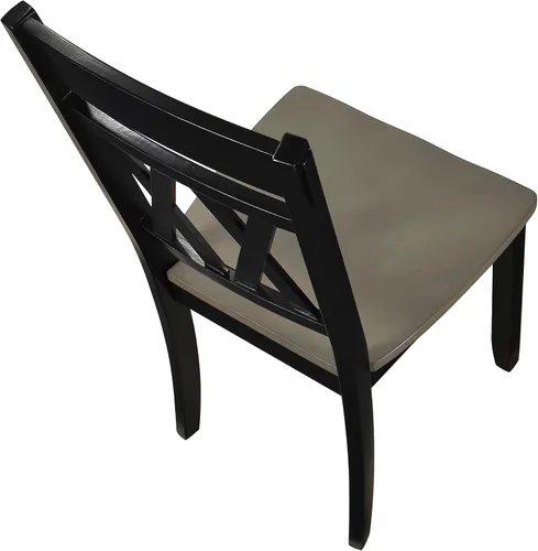 Miniatura 11 de Lexicon Silla de comedor de madera estilo granja, juego de 2, respaldo cruzado doble, sillas rústicas sin brazos, muebles de cocina y comedor, Negro