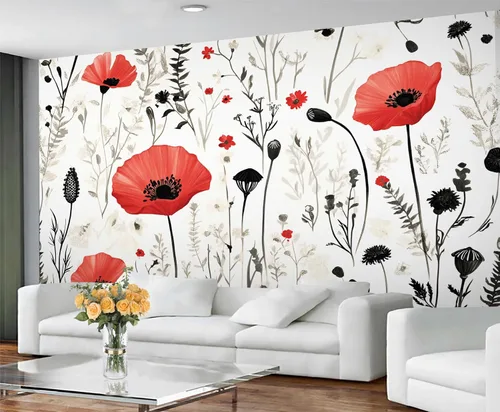 Miniatura 3 de Mural de pared floral retro, papel tapiz rústico floral de bar, flores abstractas 3D, impermeable, para cafetería, restaurante, sala de estar