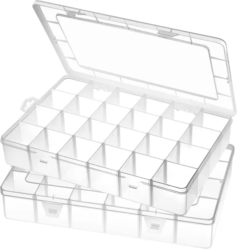 Miniatura 8 de Gbivbe Caja Organizadora de Plástico Grande con 24 Ranuras, Caja de Almacenamiento Ajustable con Divisores, Caja Transparente para Joyería, Negro-1