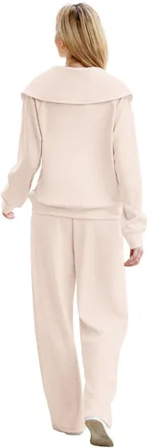 Miniatura 4 de XIEERDUO Conjuntos de descanso para mujer 2023 sudadera de gran tamaño con media cremallera y pantalón deportivo de pierna ancha de 2 piezas