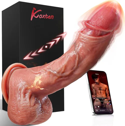 Koxten Consolador de empuje para adultos, vibrador – Control de aplicación de pene de 8 pulgadas, 9 vibraciones + 9 empujes + consolador cálido y