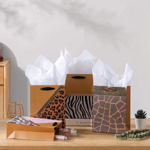 Miniatura 3 de OfficeCastle Paquete de 4 bolsas de regalo doradas con papel de seda, 7x3x9 pulgadas, perfectas para cumpleaños, baby showers, Día del Padre
