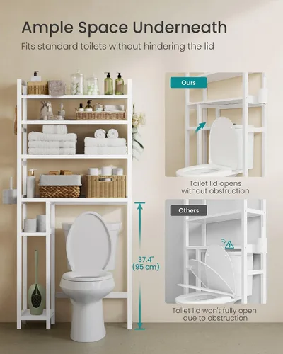 Miniatura 6 de SONGMICS Almacenamiento sobre el inodoro, organizador de baño de 4 niveles con estantes ajustables, 10.2 x 32.7 x 72.8 pulgadas, ahorro de espacio