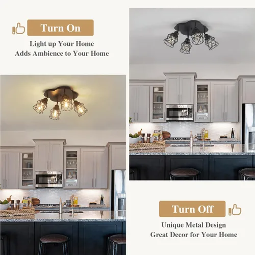 Miniatura 5 de Luminarias de techo para cocina de 4 luces con montaje al techo, lámpara de techo empotrada negra ajustable multidireccional, lámpara de jaula