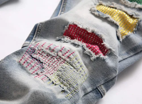 Miniatura 4 de Skinny Slim Fashion - Jeans elásticos para hombre, con agujeros rectos, estilo hip hop, para motociclista