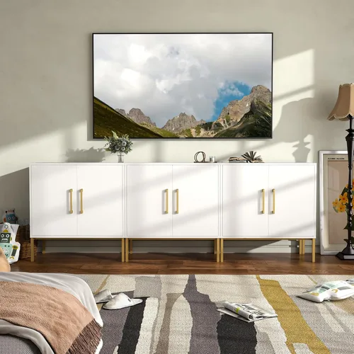 Miniatura 3 de JOZZBY Aparador de buffet con almacenamiento, gabinete de madera moderno con estantes ajustables, gabinetes blancos y dorados para sala de estar