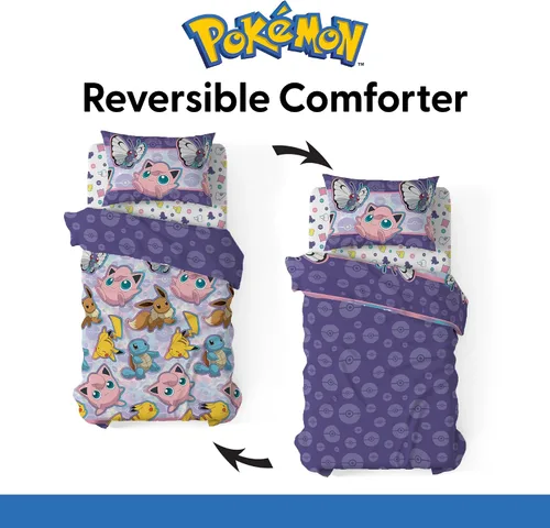 Miniatura 8 de Northwest Pokemon - Juego de cama de tamaño individual en una bolsa, Pikachu Eevee Jigglypuff, ropa de cama de anime para niños y niñas, batalla