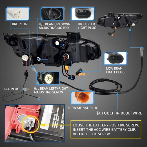 Miniatura 9 de VLAND Lámpara frontal LED compatible con Honda Civic 2016-2021 Sedán/Coupe/Hatchback/Tipo R con iluminación de respiración azul de arranque con Luz