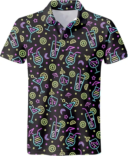 Miniatura 6 de Camisa de golf de los años 80 para hombre, ajuste seco, manga corta, estampada, divertidas, camisas de golf de los años 90 para hombre