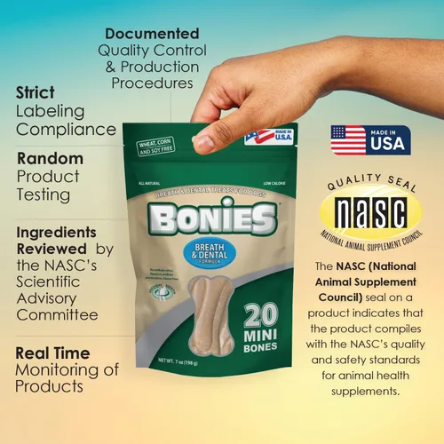 Miniatura 9 de Bonies Aliento natural y fórmula dental de tamaño mini, un solo hueso, ingredientes naturales, aliento fresco, limpia los dientes, baja en calorías