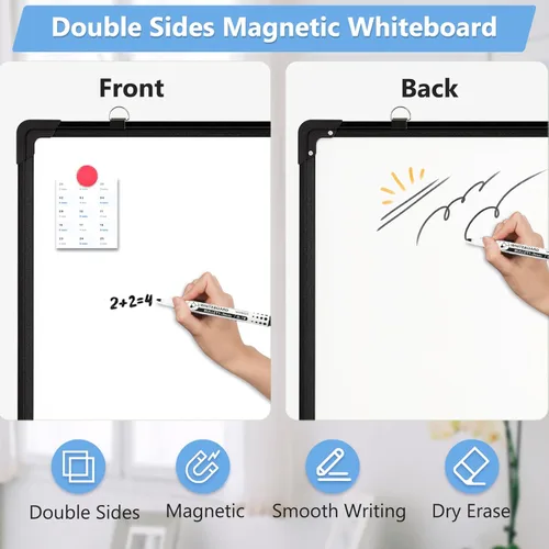 Miniatura 4 de Pizarra blanca de doble cara, 16 x 12 pulgadas, pizarra blanca pequeña para colgar en la pared, pizarra blanca magnética para colgar en seco