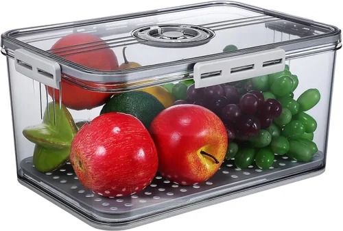 Hemoton Contenedor de alimentos frescos con temporizador, caja de almacenamiento de alimentos transparente para frutas y panes, organizador de gran