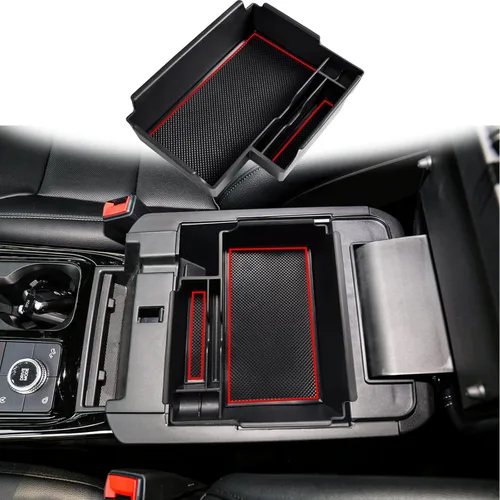 Miniatura 6 de Bandeja organizadora de consola central compatible con Ford Explorer 2020-2023 2024 2025 2026, maximiza el espacio, fácil instalación, acceso al Rojo
