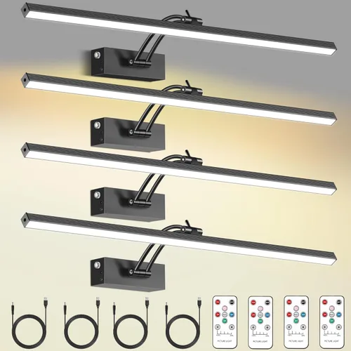 Paquete de 4 luces para cuadros de pared, iluminación de arte de 23 pulgadas para pinturas inalámbricas, batería recargable de 6400mAh operada por