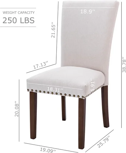 Miniatura 3 de COLAMY Juego de 2 sillas de comedor tapizadas, sillas laterales estilo Parsons con ribete de cabeza de clavo y patas de madera maciza, cómoda tela