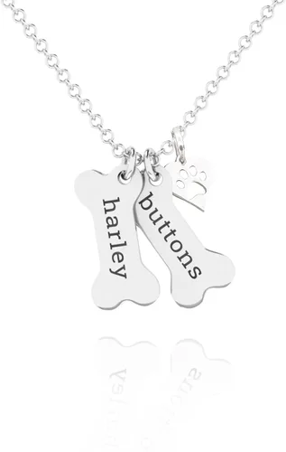 Collar Conmemorativo Personalizado de Hueso de Perro con Dije de Huella de Pata de Plata Esterlina 925 - Collar Conmemorativo con Nombres