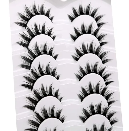 Miniatura 517 de Pooplunch - Pestañas postizas finas de visón sintético, estilo ojo de gato, naturales, cruzadas, tipo racimo, efecto 8D de volumen, tiras