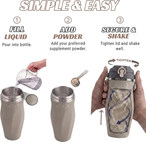Miniatura 5 de Earth Stone - Botella mezcladora de proteínas aislada de 24 onzas, acero inoxidable 316 de grado médico, diseño sin grumos pendiente de patente