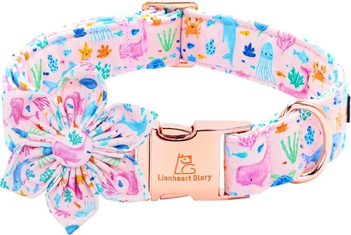 Miniatura 9 de Lionheart glory Collar de perro con flor, collar de perro azul con flores, collar de verano para perro niño o niña, suave, duradero, ajustable
