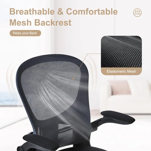 Miniatura 8 de HOOOWOOO Silla de oficina en casa de malla con reposabrazos abatible, silla de escritorio ergonómica moderna con soporte lumbar, respaldo Azul