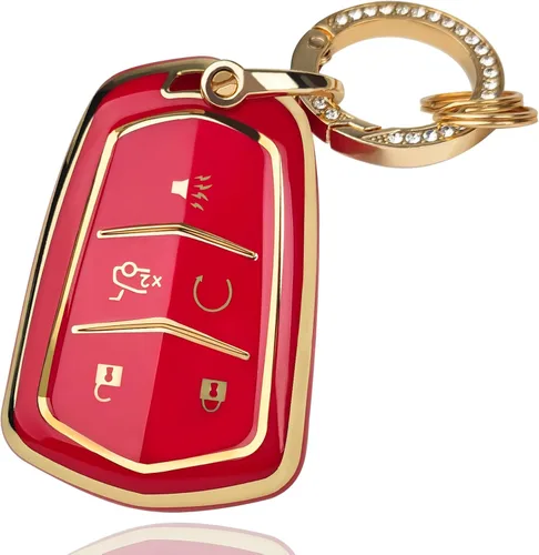 Miniatura 9 de OLLEN Funda para llavero con llavero brillante, apto para Cadillac ATS CTS CT6 SRX STS XT5 XTS, protección completa, funda de llavero de TPU suave