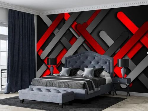 Miniatura 4 de Papel tapiz mural de pared 3D de metal rojo y negro para dormitorio, 137" x 100