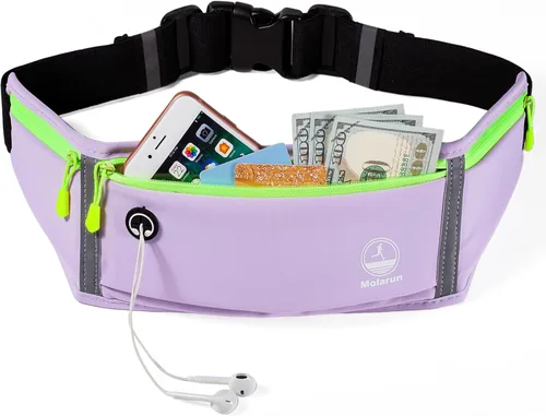 Miniatura 14 de Cangurera delgada para correr para mujeres y hombres, riñonera para correr, cinturón de dinero, soporte para teléfono para correr, deportes, Negro