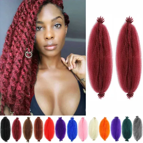 Miniatura 55 de Cabello afro trenzado elástico color marrón claro de 16 pulgadas, paquete de 3 T27, cabello afro preesponjado y trenzado elástico, cabello afro
