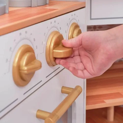 Miniatura 4 de KidKraft Ultimate - Cocina de esquina de madera con luces y sonidos, teléfono de juego y cortinas, blanco Lazy Susan, cortinas, se adapta a dos