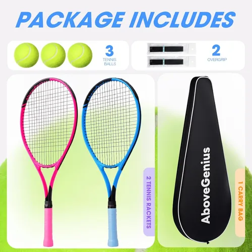 Miniatura 7 de AboveGenius Juego de raquetas de tenis de 27 pulgadas, paquete de 2 raquetas de tenis para adultos para principiantes e intermedios, cabeza de gran