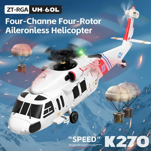 Miniatura 4 de Helicóptero de control remoto K270 UH60L 2.4Ghz 4CH Helicóptero RC Heli Aileronless giroscopio de 6 ejes Presión de aire Retención de flujo óptico