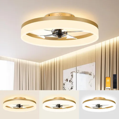 Miniatura 15 de VOLISUN Ventiladores de Techo de Perfil Bajo con Luces y Control Remoto, Ventilador de Techo Fandelier de Montaje Empotrado, 3000K-6500K Luz de Negro