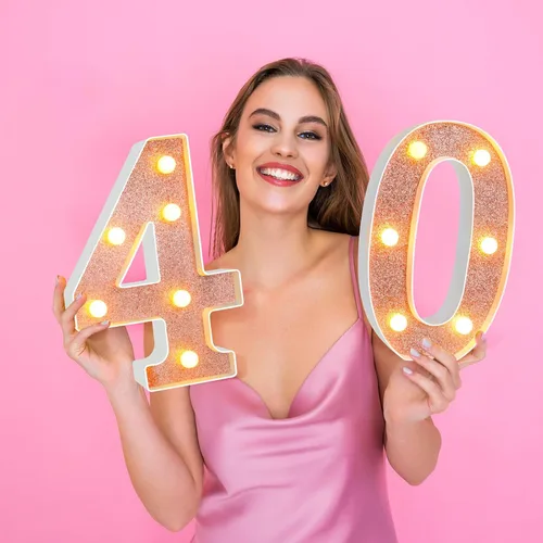 Miniatura 6 de Treela Números LED de 8.7" de cumpleaños decorativos con luz, letrero de números de marquesina de purpurina para decoraciones de fiesta de Oro rosa