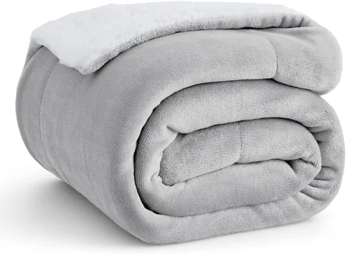 Bedsure Manta de tamaño individual de vellón sherpa para el sofá, manta gruesa y cálida para el invierno, suave y mullida, para el otoño, color gris