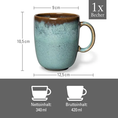 Miniatura 4 de Villeroy & Boch Lave Glace - Taza con asa, elegante taza de loza para todo el día, turquesa, 13.5 onzas, apta para lavavajillas