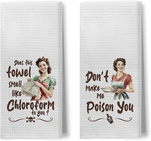 Miniatura 13 de Toallas de Cocina Divertidas "I'm Fine", Toallas Decorativas de Cocina y Té Estilo Ama de Casa Retro de los 50s, Toallas de Mano de Humor Sarcástico
